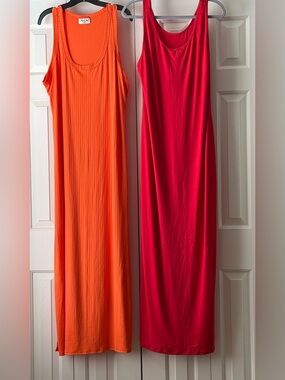 Orange Ribbed Tank Maxi Dress by Joy Joy and red summer dress